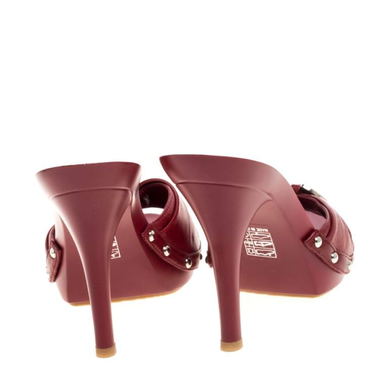 Pre Owned Dior Red Leather Open Toe Clog Sandals Size 38