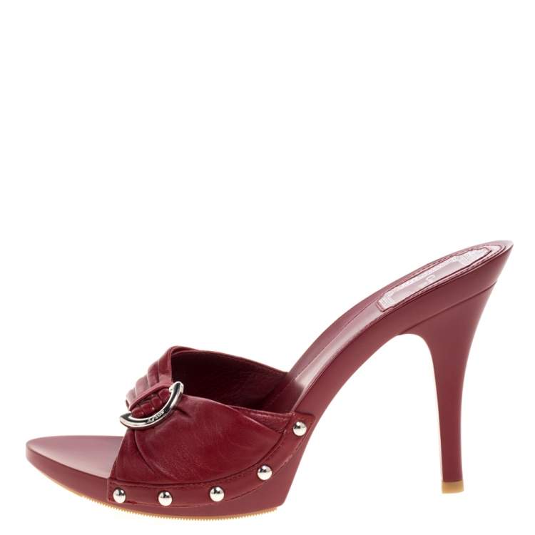 Pre Owned Dior Red Leather Open Toe Clog Sandals Size 38