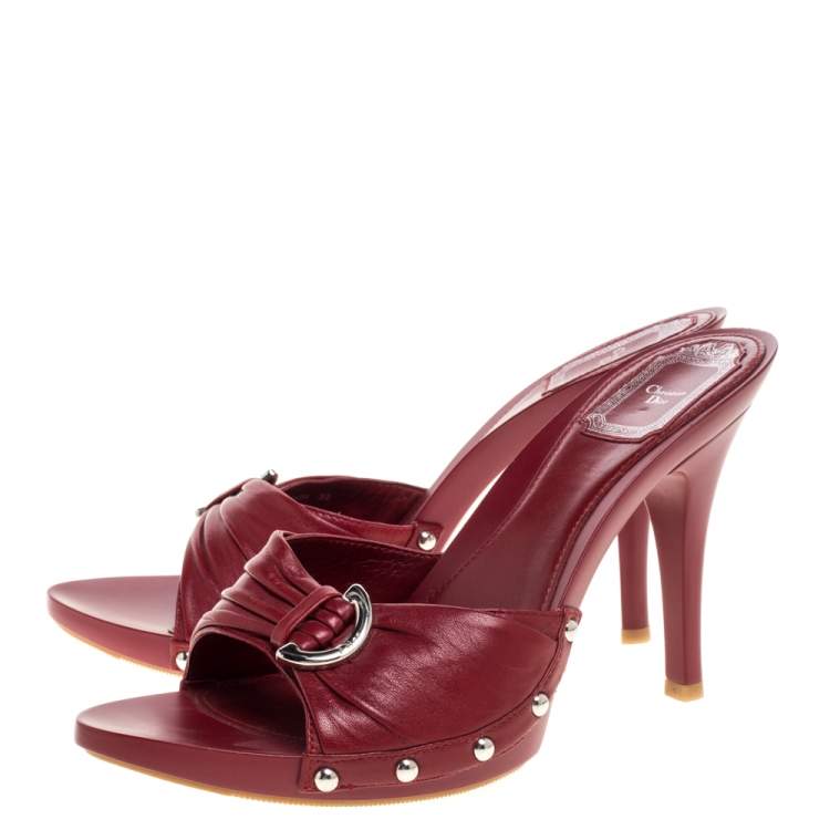 Pre Owned Dior Red Leather Open Toe Clog Sandals Size 38