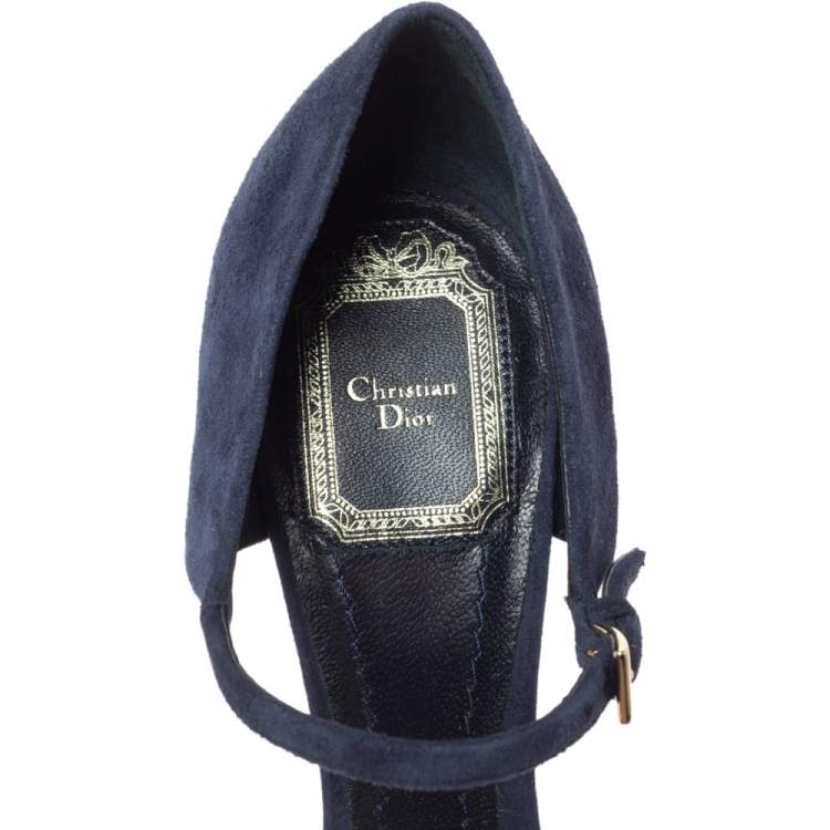 Pre Owned Dior Blue Suede Espadrille Platform Wedge Open Toe Ankle Strap Sandals  Size 39