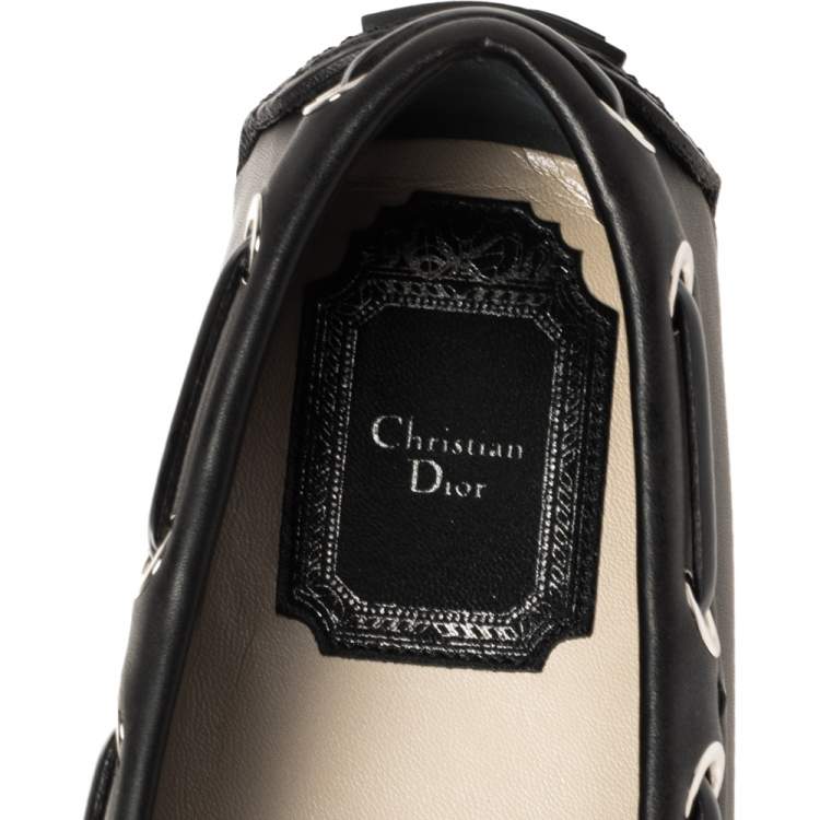 Pre Owned Dior Black Leather Drive Me Floral Embellished Loafers Size 35