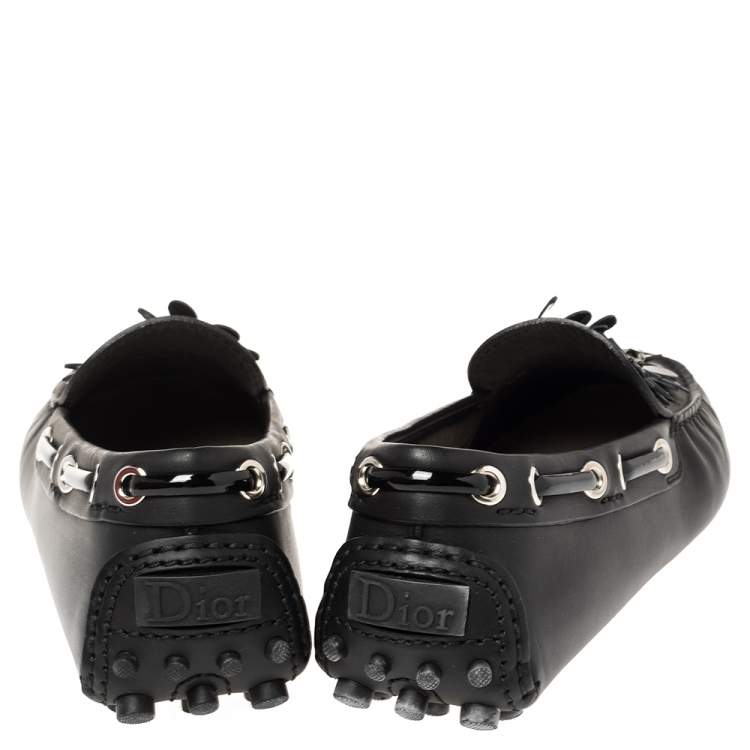 Pre Owned Dior Black Leather Drive Me Floral Embellished Loafers Size 35