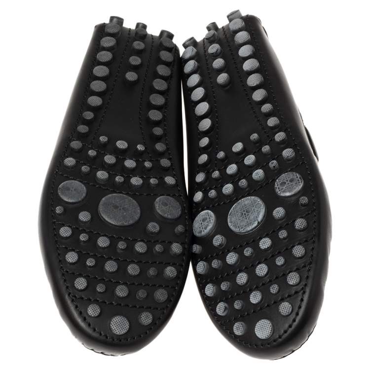 Pre Owned Dior Black Leather Drive Me Floral Embellished Loafers Size 35