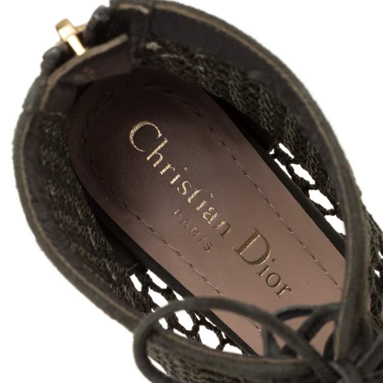 Pre Owned Dior Khaki Green Suede and Resille Fabric Naughtily-D Ankle Boots Size 37