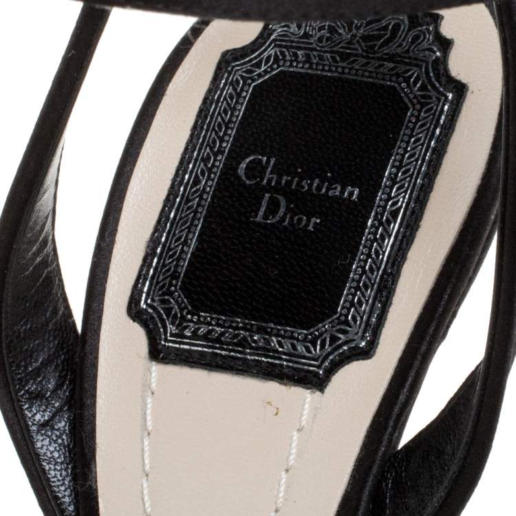 Pre Owned Dior Black Satin Ankle Strap Pointed Toe Sandals Size 39