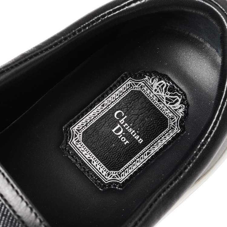 مملوكة مسبقًا Dior Indigo Crystal Embellished Dark Wash Denim And Leather Happy Slip On Sneakers Size 38.5