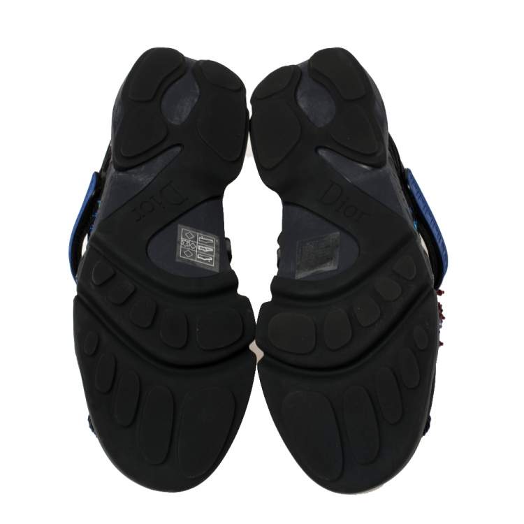 Pre Owned Dior Black/Blue Stretch Fabric Fusion Embellished Low Top Sneakers Size 41