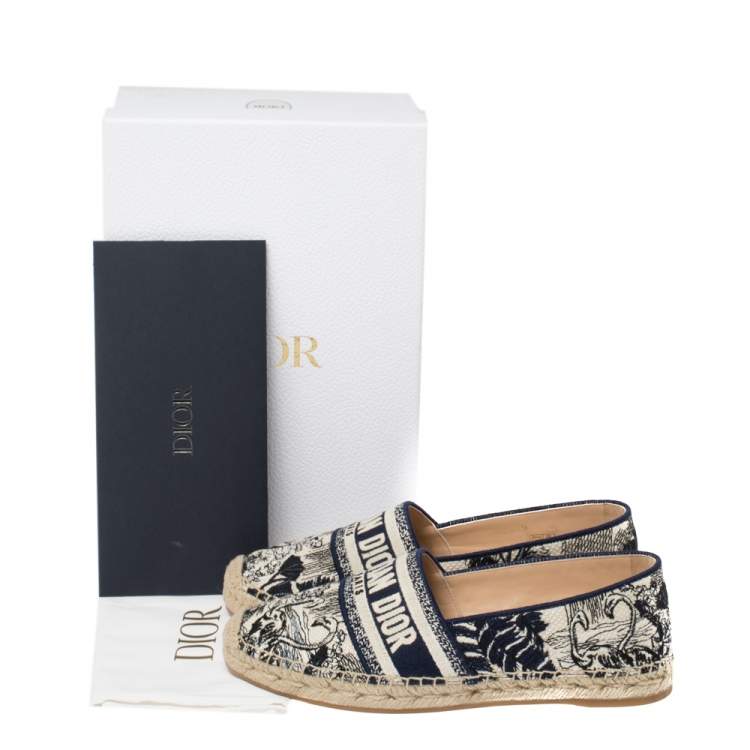 Pre Owned Dior Blue/Beige Cotton Fabric Granville Espadrille Flats Size 39