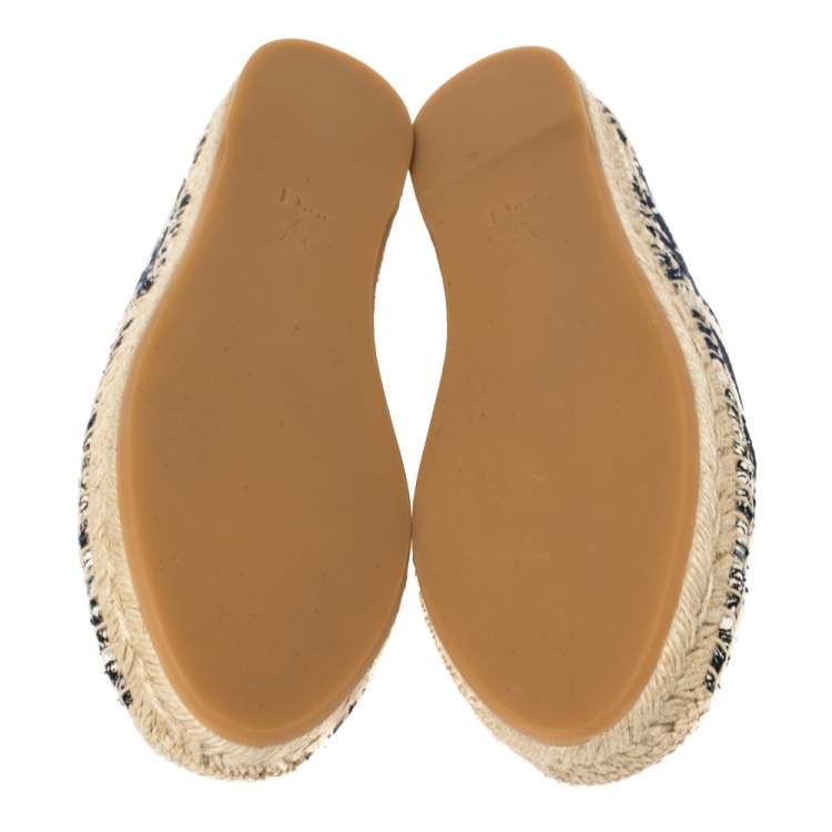 Pre Owned Dior Blue/Beige Cotton Fabric Granville Espadrille Flats Size 39