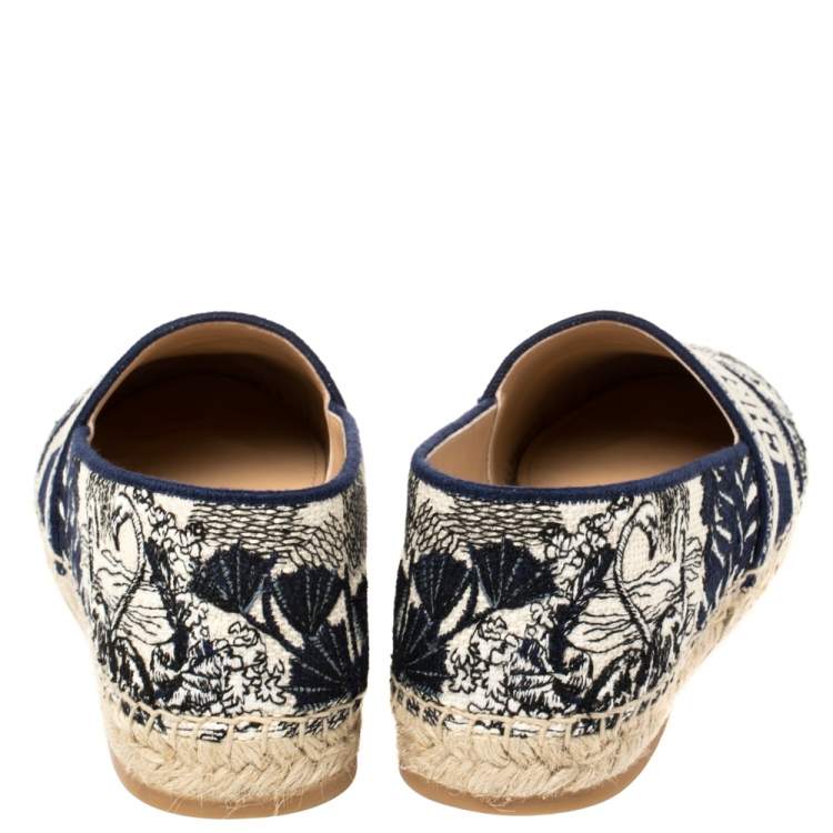 Pre Owned Dior Blue/Beige Cotton Fabric Granville Espadrille Flats Size 39