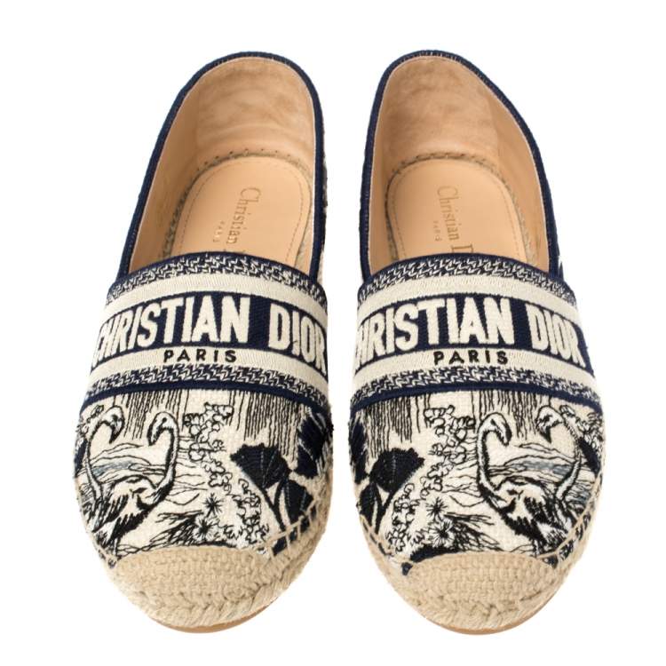 Pre Owned Dior Blue/Beige Cotton Fabric Granville Espadrille Flats Size 39