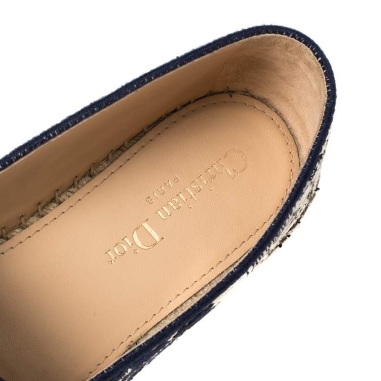 Pre Owned Dior Blue/Beige Cotton Fabric Granville Espadrille Flats Size 39