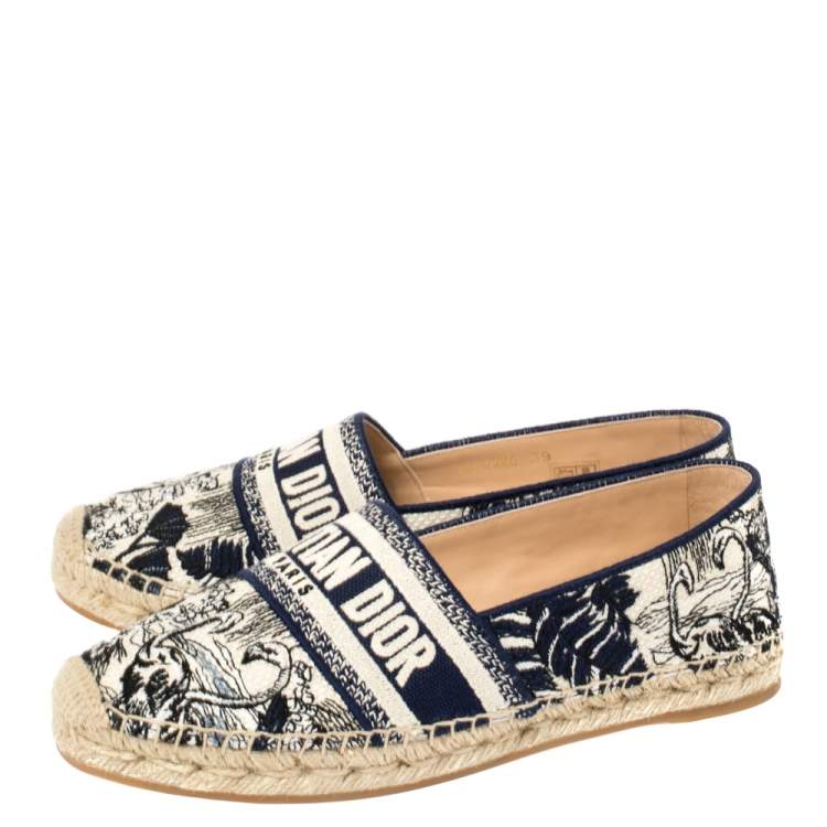 Pre Owned Dior Blue/Beige Cotton Fabric Granville Espadrille Flats Size 39