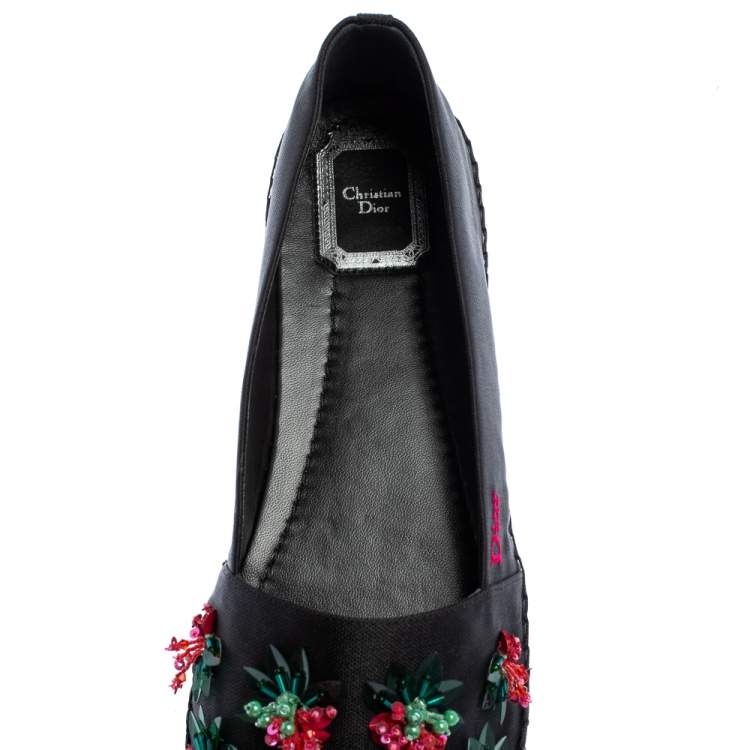 Pre Owned Dior Black Canvas Embellished Espadrille Flats Size 40.5