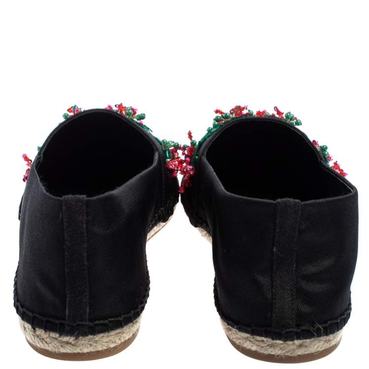 Pre Owned Dior Black Canvas Embellished Espadrille Flats Size 40.5