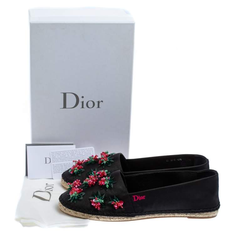 Pre Owned Dior Black Canvas Embellished Espadrille Flats Size 40.5