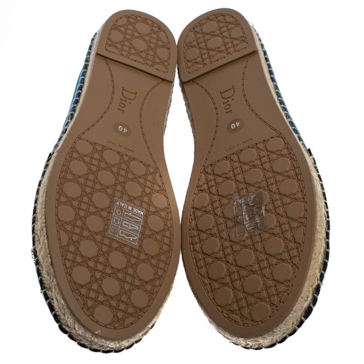 Pre Owned Dior Black/Blue Canvas Embellished Riviera Flat Espadrilles Size 40