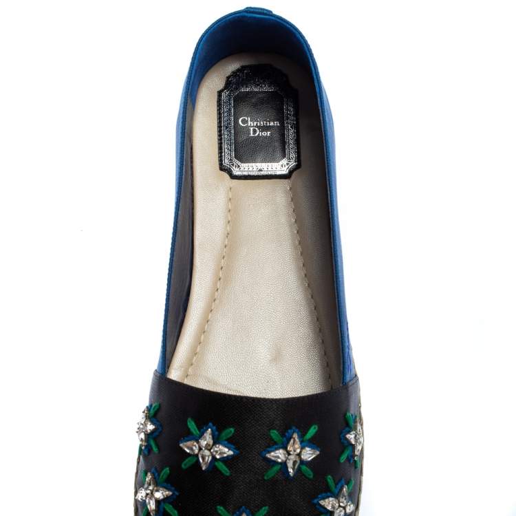 Pre Owned Dior Black/Blue Canvas Embellished Riviera Flat Espadrilles Size 40