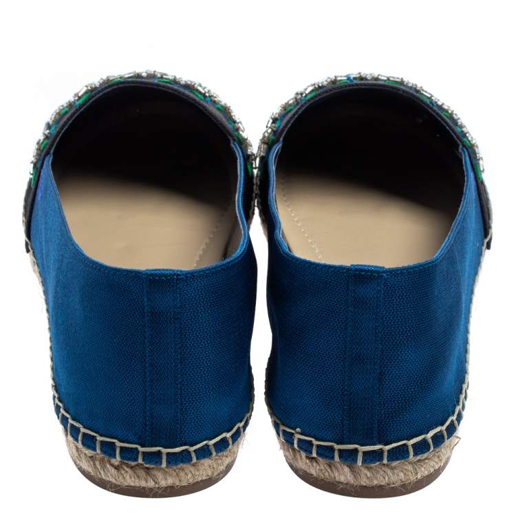 Pre Owned Dior Black/Blue Canvas Embellished Riviera Flat Espadrilles Size 40