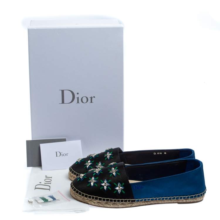 Pre Owned Dior Black/Blue Canvas Embellished Riviera Flat Espadrilles Size 40