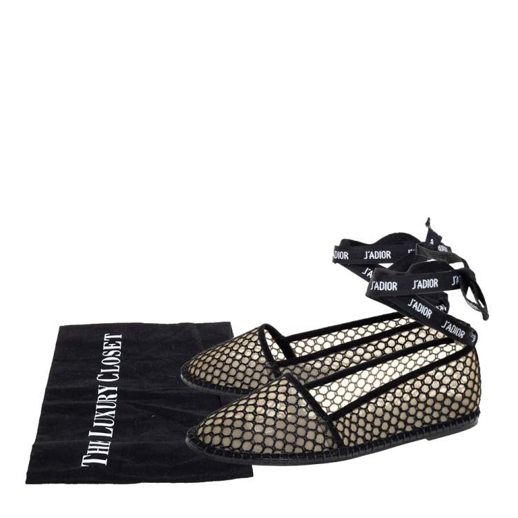 Pre Owned Dior Black Raffia J'adior Flat Ankle Wrap Espadrilles Size 40