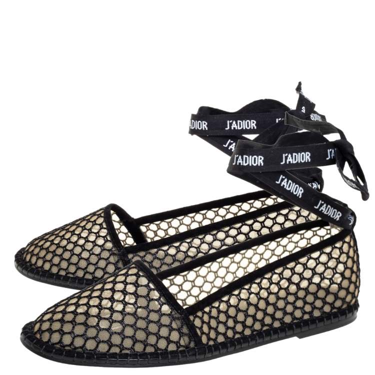 Pre Owned Dior Black Raffia J'adior Flat Ankle Wrap Espadrilles Size 40
