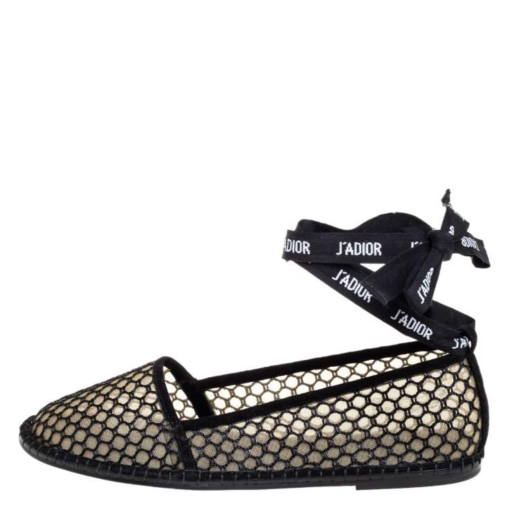 Pre Owned Dior Black Raffia J'adior Flat Ankle Wrap Espadrilles Size 40