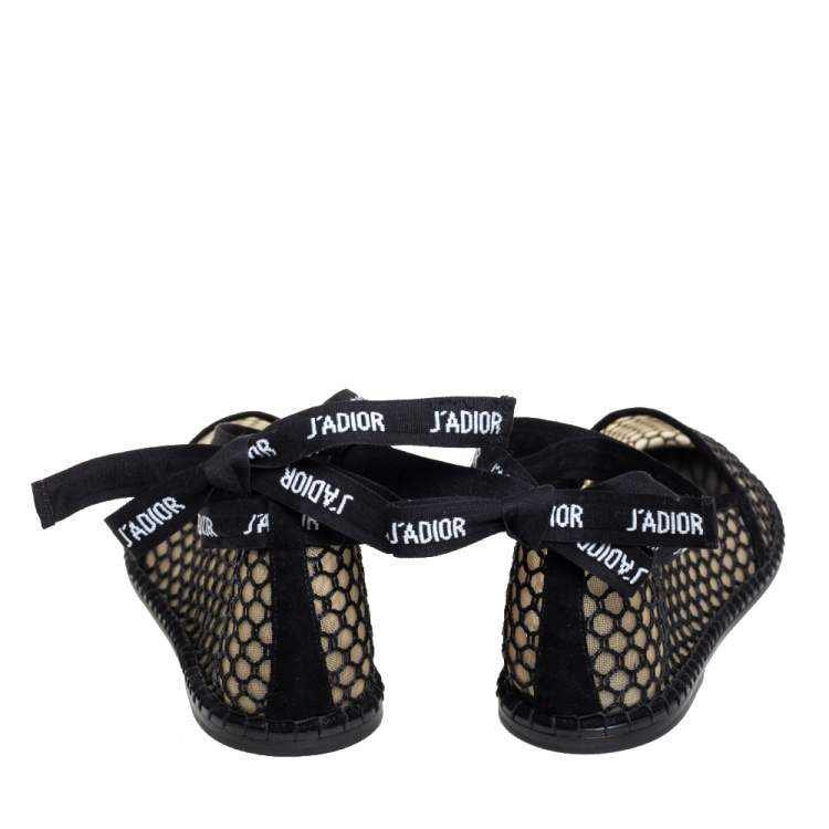 Pre Owned Dior Black Raffia J'adior Flat Ankle Wrap Espadrilles Size 40