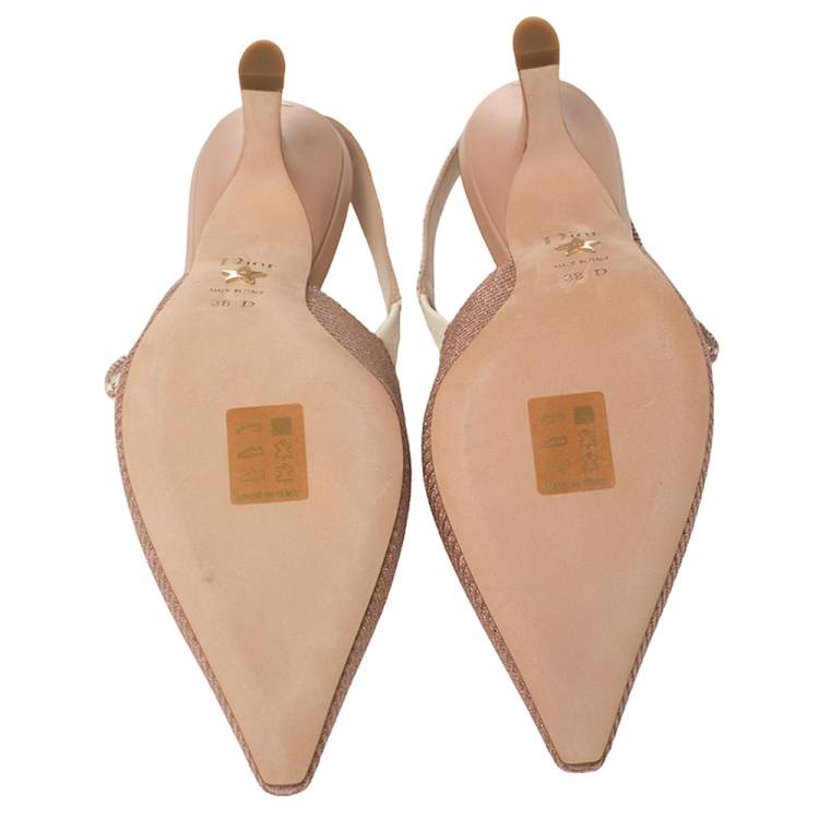 Pre Owned Dior Beige Metallic Technical Fabric J'Adior Slingback Sandals Size 38
