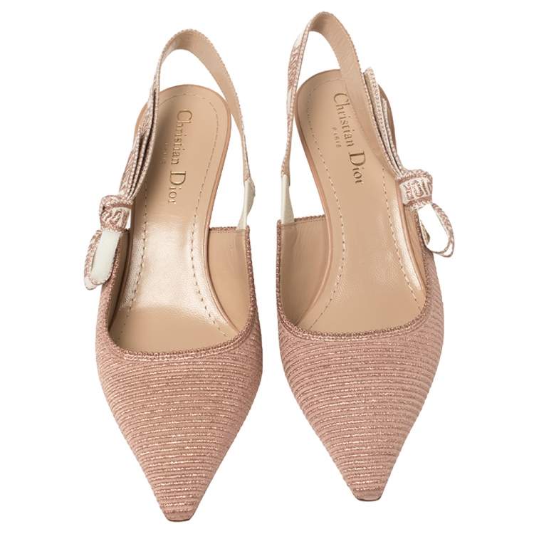 Pre Owned Dior Beige Metallic Technical Fabric J'Adior Slingback Sandals Size 38