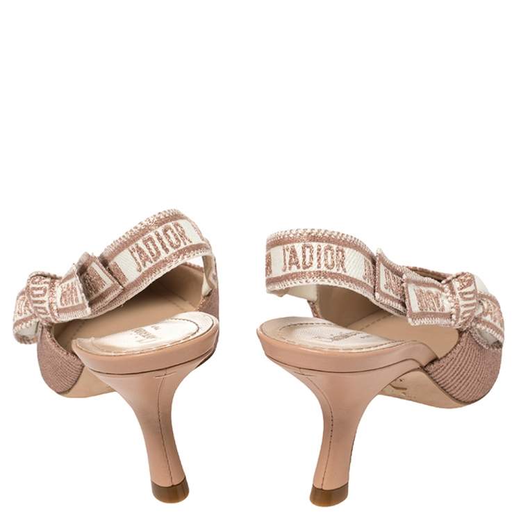 Pre Owned Dior Beige Metallic Technical Fabric J'Adior Slingback Sandals Size 38