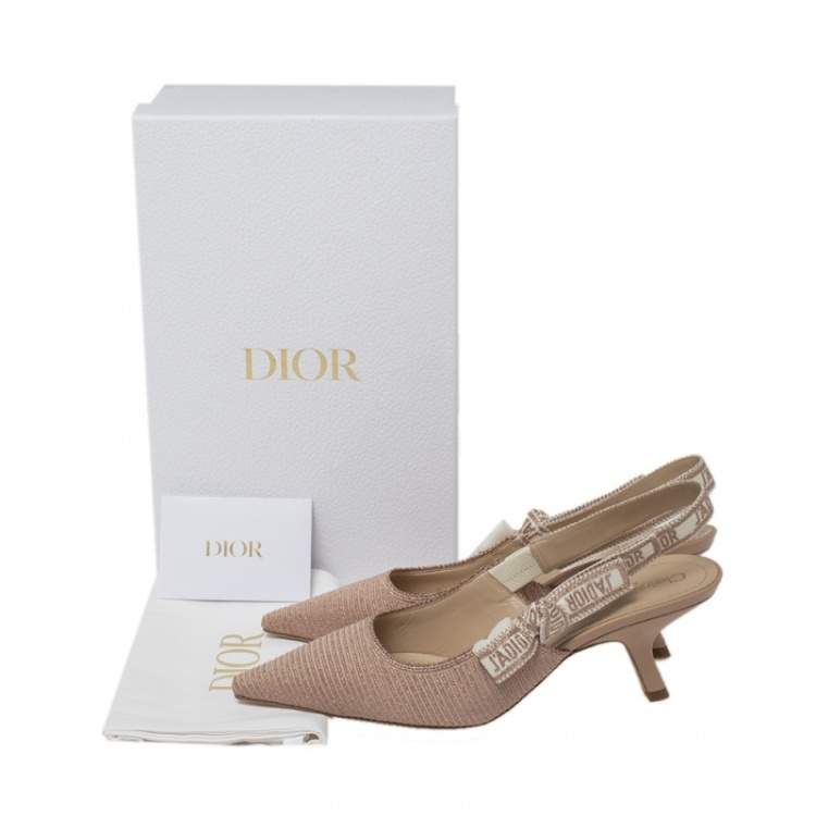 Pre Owned Dior Beige Metallic Technical Fabric J'Adior Slingback Sandals Size 38