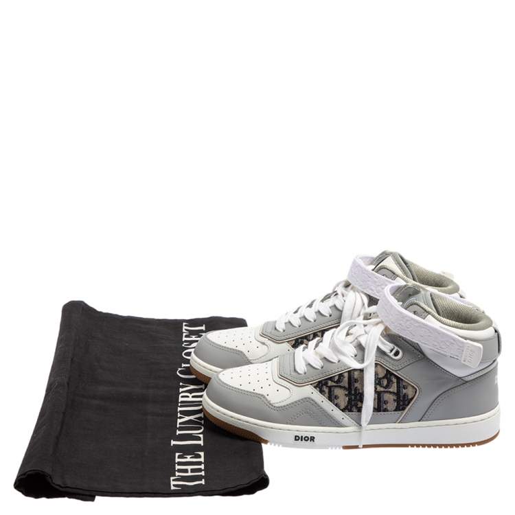 Pre Owned Dior Grey/White Leather And Jacquard B27 High Top Sneakers Size 40