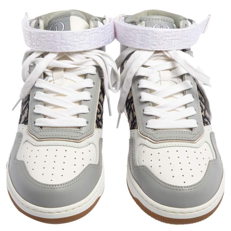 Pre Owned Dior Grey/White Leather And Jacquard B27 High Top Sneakers Size 40