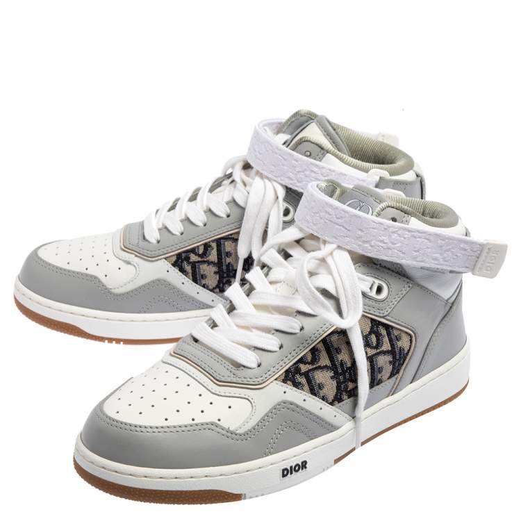 Pre Owned Dior Grey/White Leather And Jacquard B27 High Top Sneakers Size 40