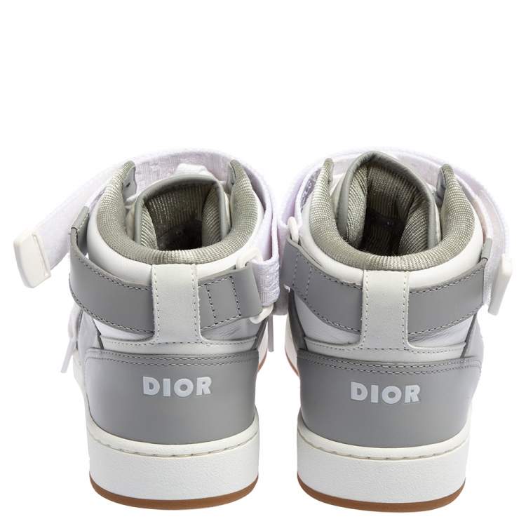 Pre Owned Dior Grey/White Leather And Jacquard B27 High Top Sneakers Size 40