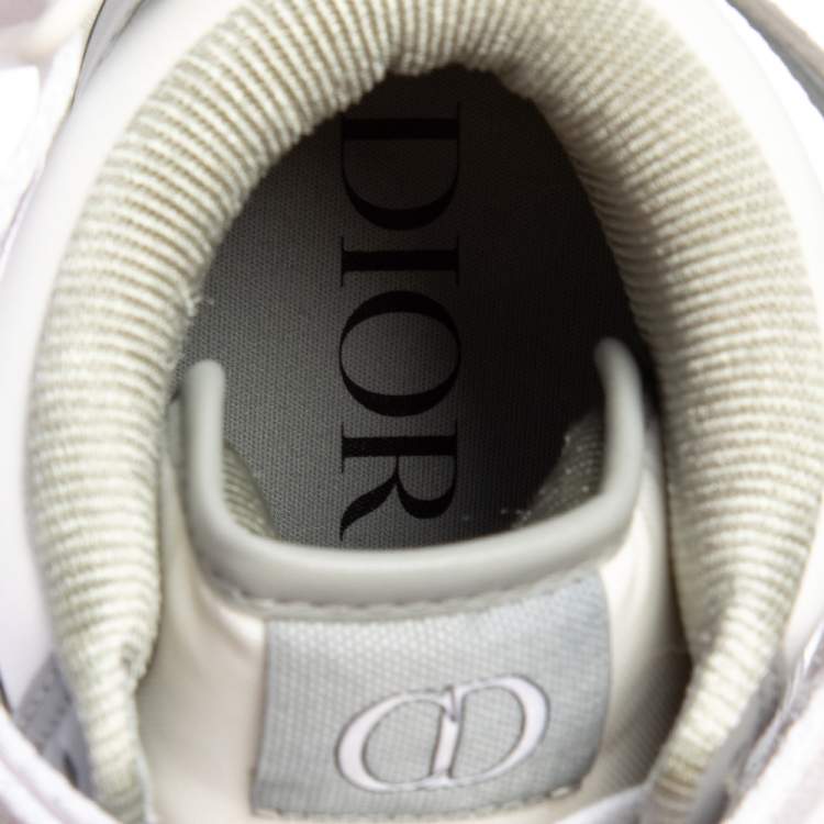 Pre Owned Dior Grey/White Leather And Jacquard B27 High Top Sneakers Size 40
