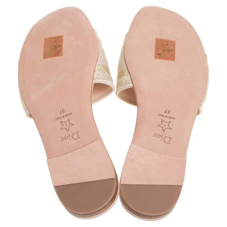 Pre Owned Dior Beige Canvas Slip On Sandals Size 37