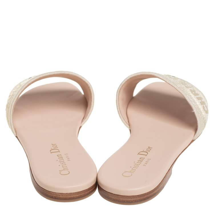 Pre Owned Dior Beige Canvas Slip On Sandals Size 37