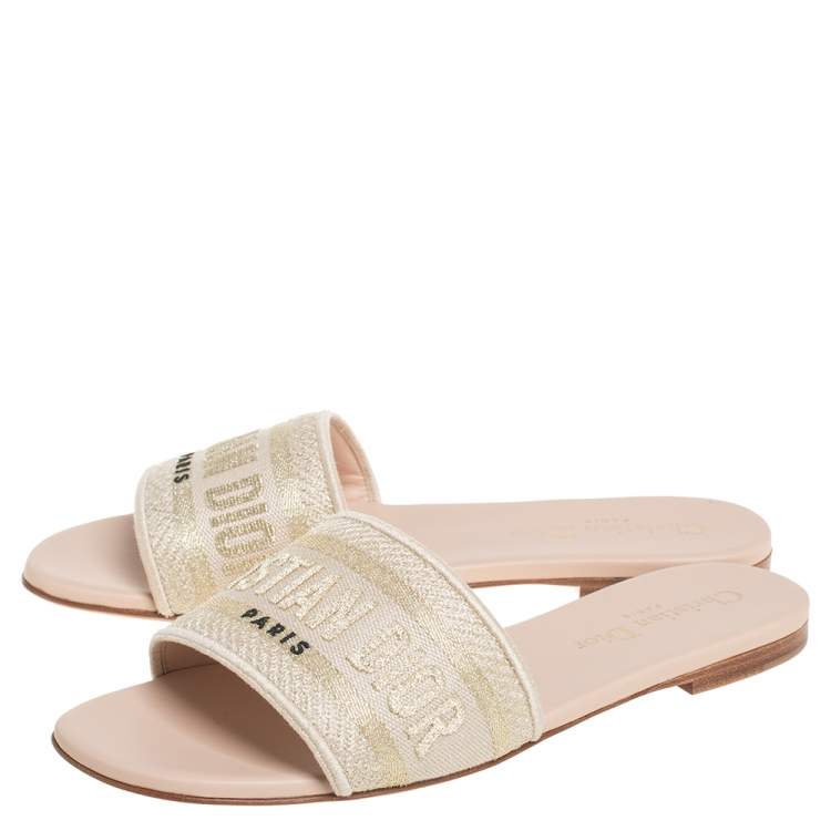 Pre Owned Dior Beige Canvas Slip On Sandals Size 37
