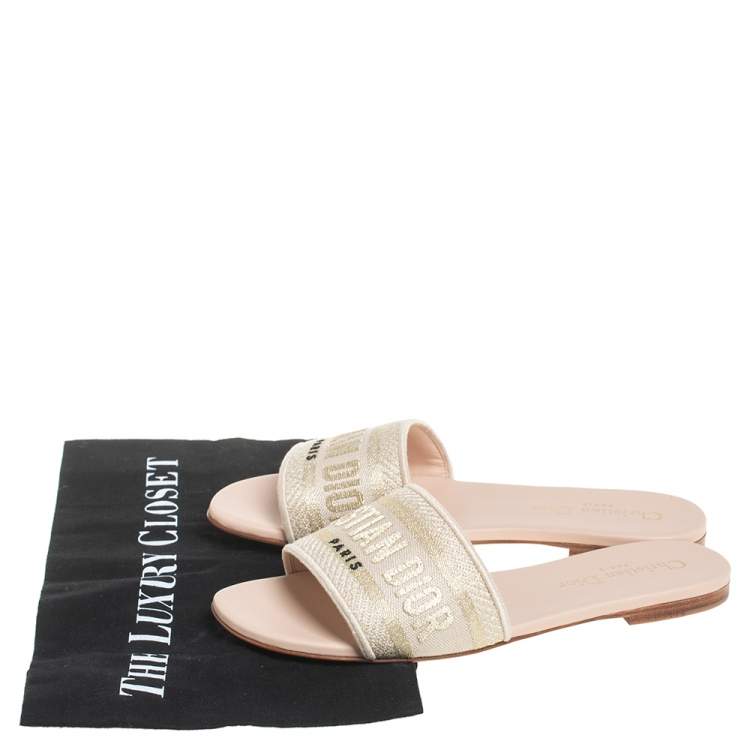 Pre Owned Dior Beige Canvas Slip On Sandals Size 37