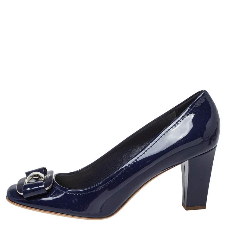 Pre Owned Dior Navy Blue Patent Leather Buckle Pumps Size 42