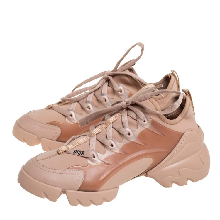 Pre Owned Dior Beige Fabric and Leather D Connect Low Top Sneakers Size 38