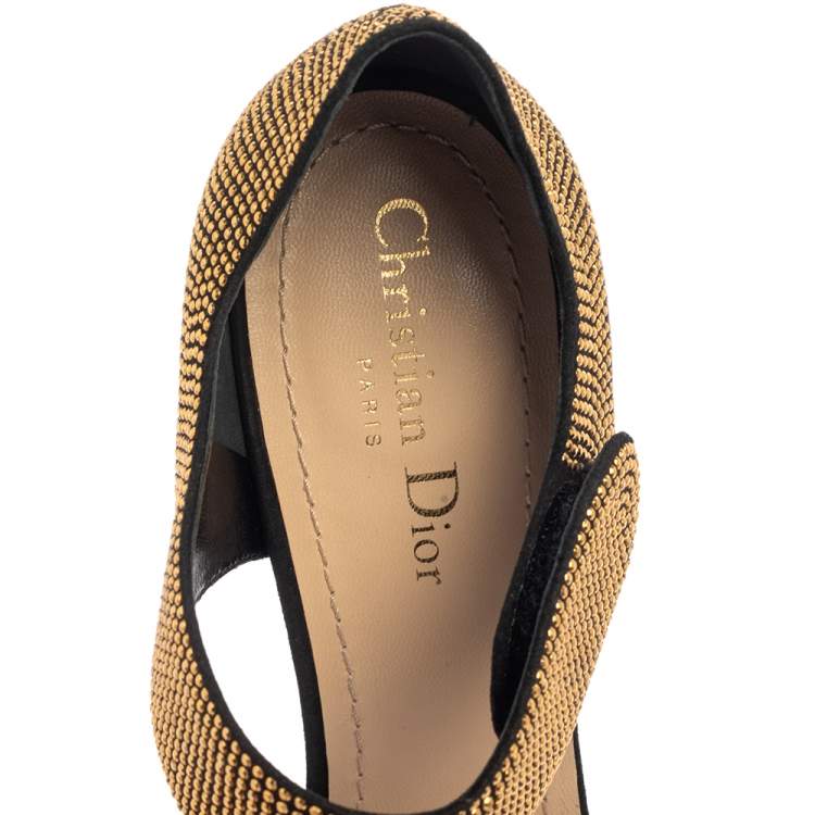 Pre Owned Dior Black/Gold Studded Suede Open Toe Ankle Strap Sandals Size 40.5