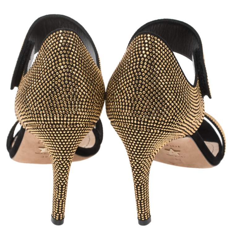 Pre Owned Dior Black Suede Stud Embellished Couture Choc Ankle Strap Sandals Size 39