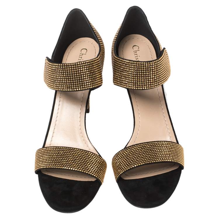 Pre Owned Dior Black Suede Stud Embellished Couture Choc Ankle Strap Sandals Size 39