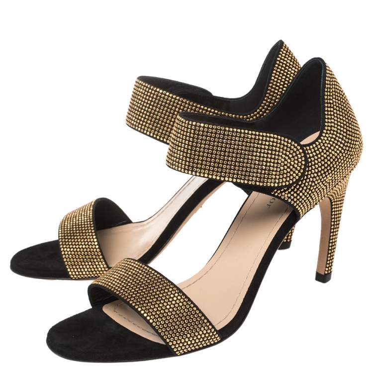 Pre Owned Dior Black Suede Stud Embellished Couture Choc Ankle Strap Sandals Size 39