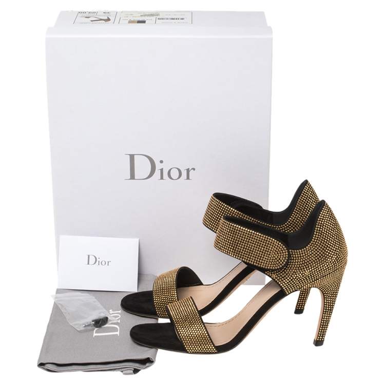 Pre Owned Dior Black Suede Stud Embellished Couture Choc Ankle Strap Sandals Size 39