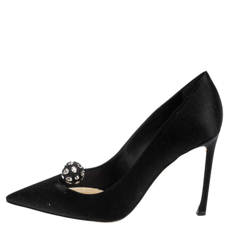 Pre Owned Dior Black Satin Pointed Toe Disco Ball Pumps Size 40
