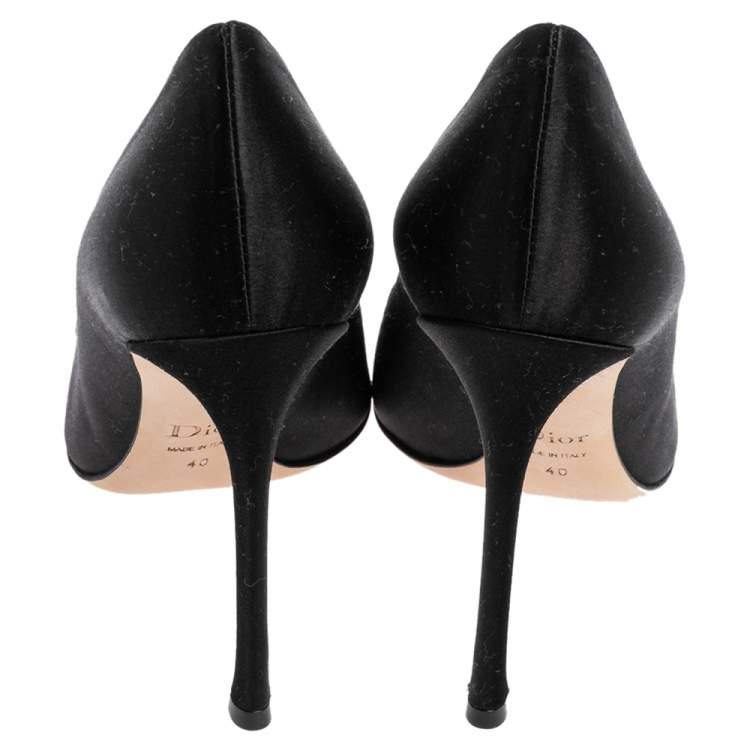 Pre Owned Dior Black Satin Pointed Toe Disco Ball Pumps Size 40